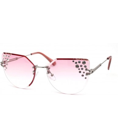 Butterfly Womens Bevel Edge Rimless Oversize Cat Eye Rhinestone Sunglasses - Silver Pink - C71932Y4NXE $12.88