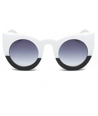 Cat Eye Retro Cat Eye Sunglasses Round Lens Thick Frame - Black and White-gray Lens - C71845N3CKC $9.52