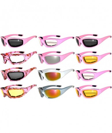 Sport 12 PCS Motorcycle Padded Foam Glasses Colored Lens Sunglasses Pink White Silver - .12-moto-pink-white-silver-mix - CU18...