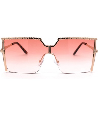 Oversized Womens Luxury Nouveau Metal Half Rim Oversize Rectangle Sunglasses - Gold Pink - CF18W7NX40L $16.57