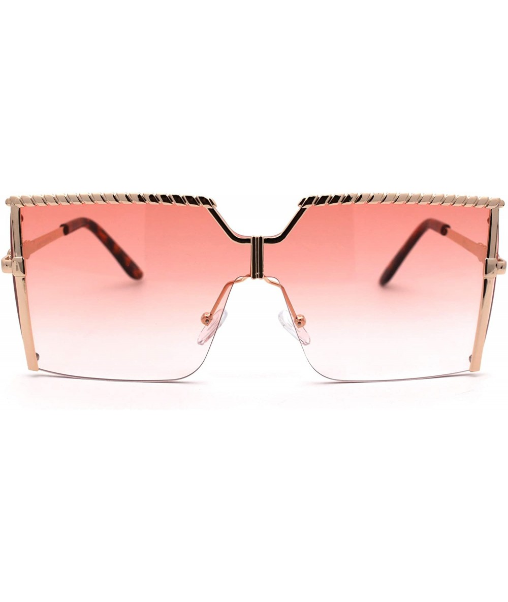 Oversized Womens Luxury Nouveau Metal Half Rim Oversize Rectangle Sunglasses - Gold Pink - CF18W7NX40L $26.29