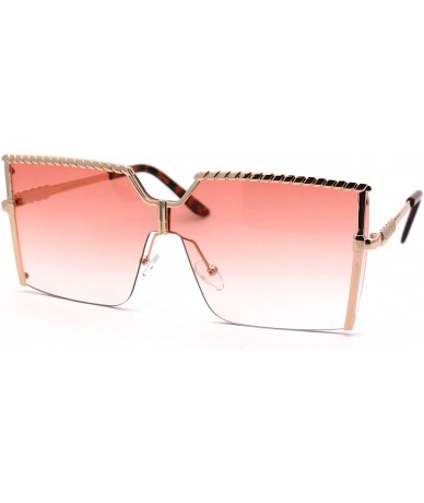 Oversized Womens Luxury Nouveau Metal Half Rim Oversize Rectangle Sunglasses - Gold Pink - CF18W7NX40L $16.57