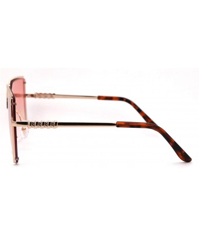 Oversized Womens Luxury Nouveau Metal Half Rim Oversize Rectangle Sunglasses - Gold Pink - CF18W7NX40L $16.57