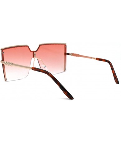 Oversized Womens Luxury Nouveau Metal Half Rim Oversize Rectangle Sunglasses - Gold Pink - CF18W7NX40L $16.57