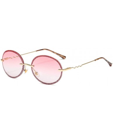 Oval New fashion retro metal frameless colorful brand designer oval sunglasses for women - Pink - CY18RKWGUDW $12.90