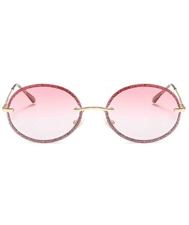Oval New fashion retro metal frameless colorful brand designer oval sunglasses for women - Pink - CY18RKWGUDW $12.90