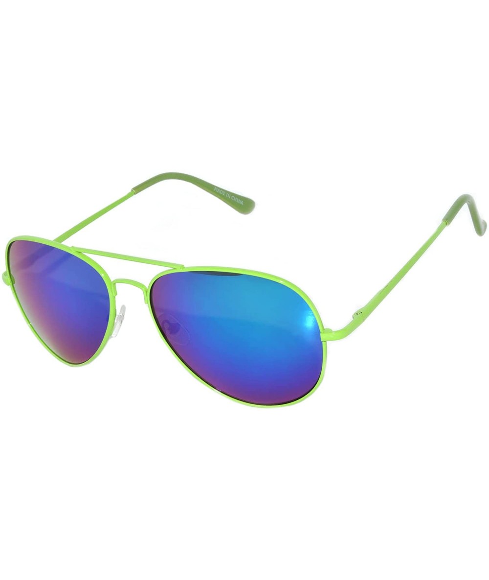 Aviator Full Mirror Lens Colored Metal Frame with Spring Hinge - Green_mirror_lens - C3121JE53BX $8.19