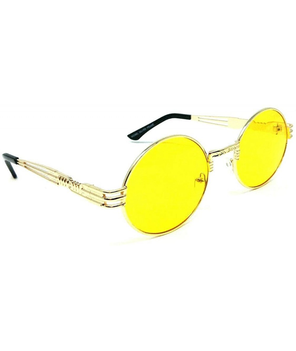 Round Oversized Round Classic Oval Luxury Steampunk Lennon Sunglasses - Gold Metallic Frame - C8192WT29WN $12.11