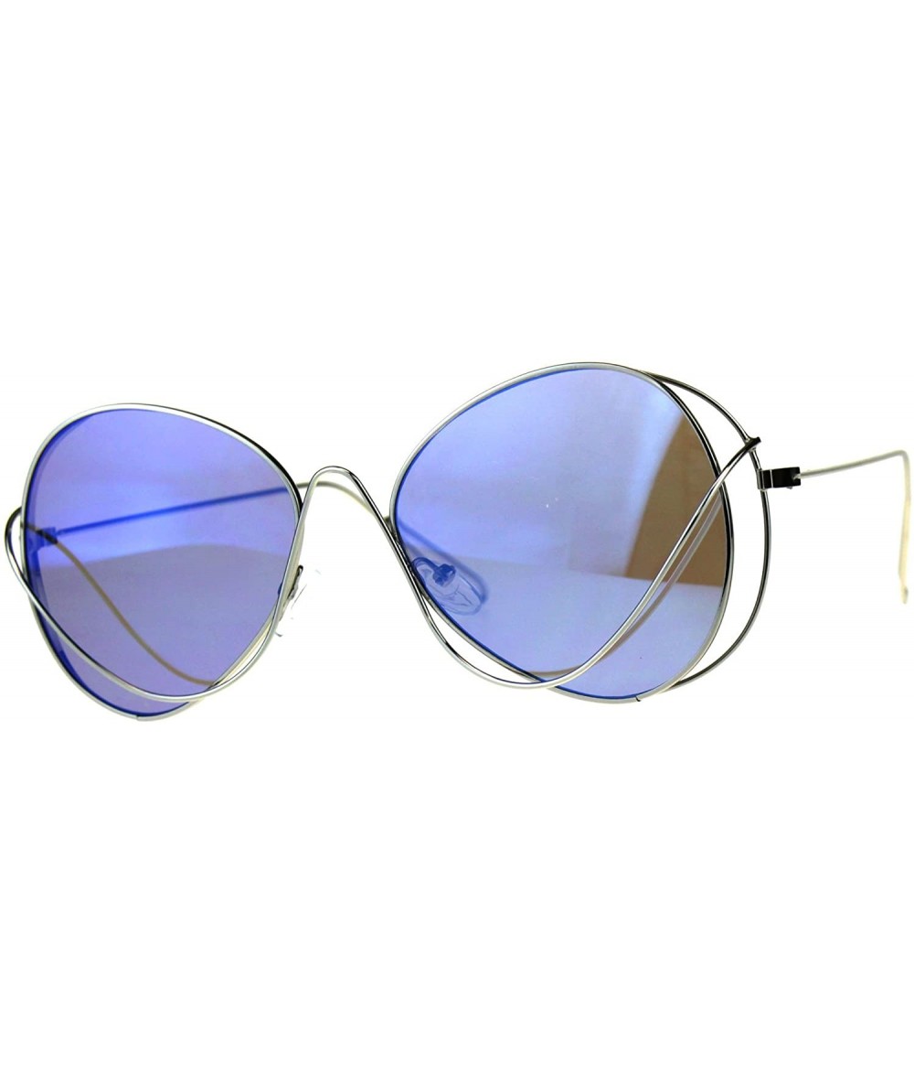 Butterfly Womens Mirrored Lens Runway Wire Rim Butterfly Sunglasses - Blue - C118CSEGRD9 $11.75