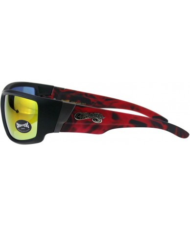 Wrap Sunglasses Mens Biker Fashion Rectangular Flame Design - Black Red (Orange Mirror) - C918HW7LU9M $11.58