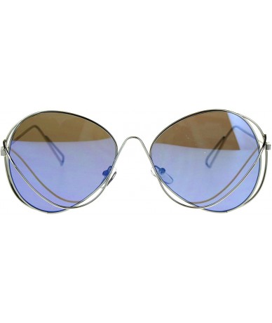 Butterfly Womens Mirrored Lens Runway Wire Rim Butterfly Sunglasses - Blue - C118CSEGRD9 $22.60