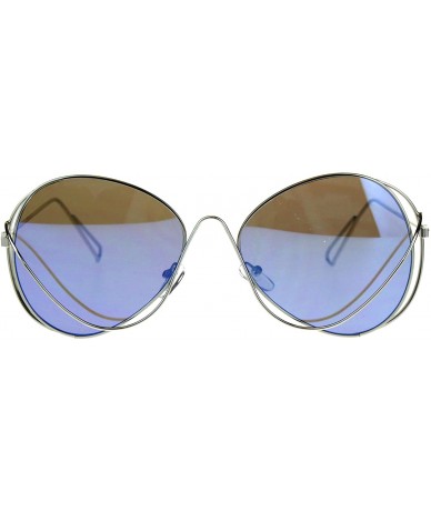 Butterfly Womens Mirrored Lens Runway Wire Rim Butterfly Sunglasses - Blue - C118CSEGRD9 $11.75