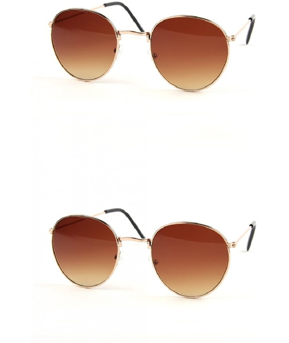 Round Vintage Round Sunglasses P2140 - 2 Pcs Gold & Gold - C111WV1T473 $26.88