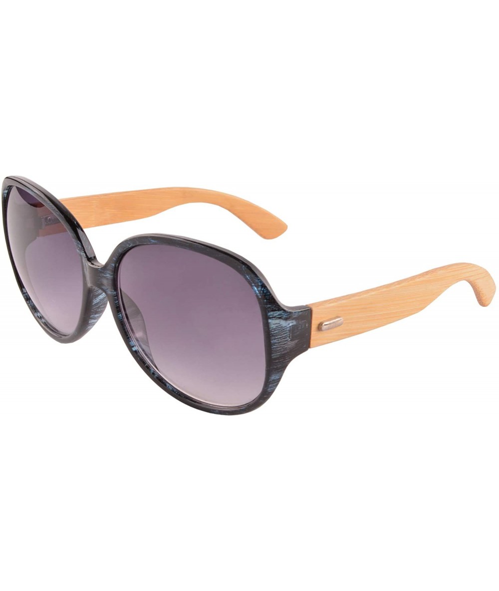 Oversized Real Bamboo Wooden Arms Round Frame UV400 Oversize Sunglasses for Men or Women-6101 - CN18NWEW9L2 $12.37