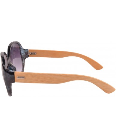 Oversized Real Bamboo Wooden Arms Round Frame UV400 Oversize Sunglasses for Men or Women-6101 - CN18NWEW9L2 $12.37
