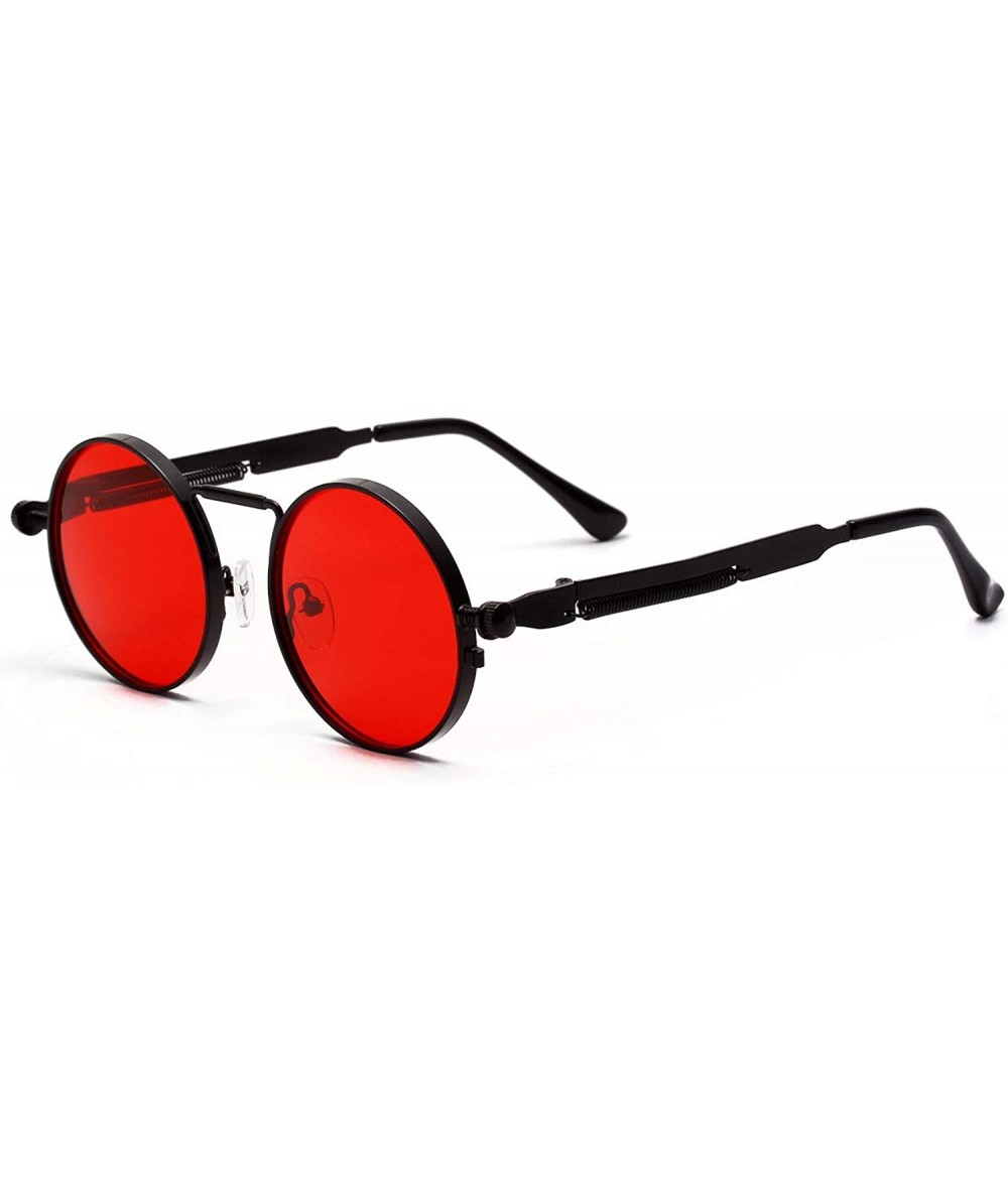 Square Vintage Steampunk Red Sunglasses Men Round Punk Metal Retro Sun Glasses Women - Red - CN199LD4LQM $9.98