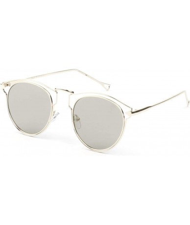 Round Women Metal Retro Mirrored Round Cat Eye UV Protection Fashion Sunglasses - Amber - CI18WU7W679 $23.90
