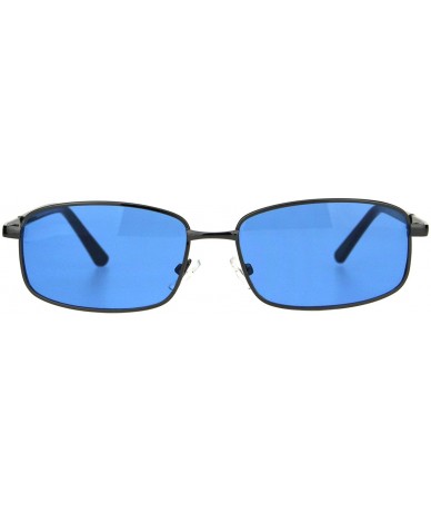 Rectangular Classic Mens Narrow Rectangular Metal Rim Professor Sunglasses - Gunmetal Blue - CY18GHS09DN $15.91