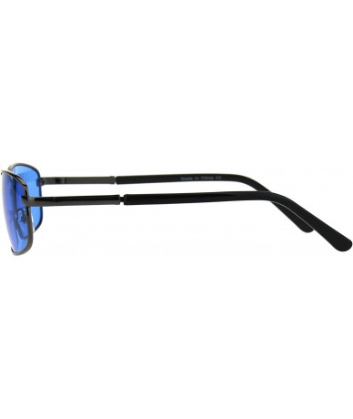 Rectangular Classic Mens Narrow Rectangular Metal Rim Professor Sunglasses - Gunmetal Blue - CY18GHS09DN $15.91