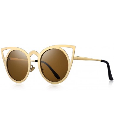 Round Cat Eye Sunglasses Round Metal Cut-Out Flash Mirror Lens Sun glasses S8064 - Brown - C412MYKZHTO $12.84