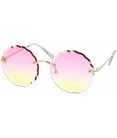 Rimless Womens Daisy Bevel Cut Round Hippie Circle Lens Rimless Sunglasses - Gold Pink Yellow - C418XHXA9HN $27.04
