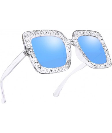 Oversized Elton Square Diamond Rhinestone Sunglasses Novelty Oversized Celebrity Shades - CL18U3IMHDH $13.73