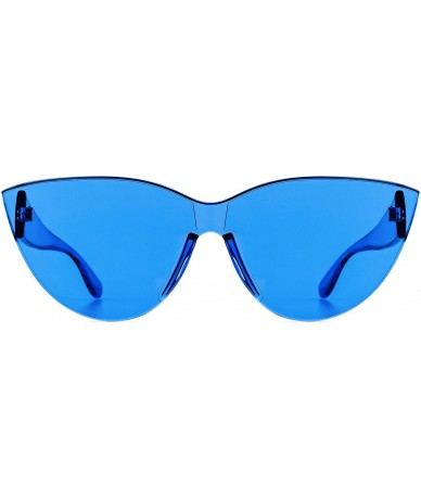 Round Colorful One Piece Rimless Transparent Cat Eye Sunglasses for Women Tinted Candy Colored Glasses - H3099-blue - CS18OZ9...