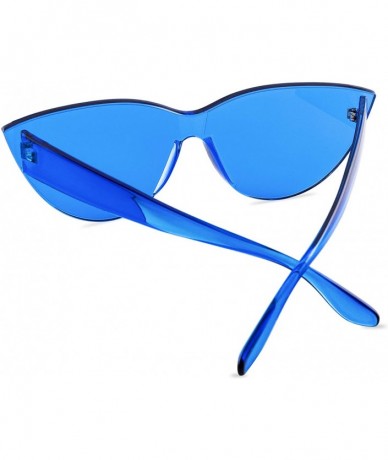 Round Colorful One Piece Rimless Transparent Cat Eye Sunglasses for Women Tinted Candy Colored Glasses - H3099-blue - CS18OZ9...