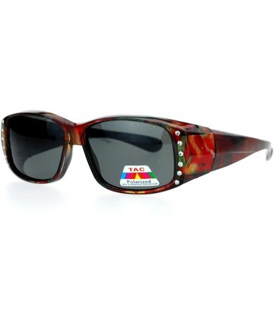 Butterfly Womens Polarized Fit Over Glasses Sunglasses Rhinestones Floral Prints - Red Floral - CY188OKTH4K $26.51