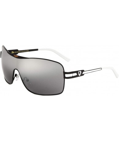 Aviator Khan Wrap Around Shield Aviator One Piece Mirror Lens Sunglasses - Black & White Frame - C418X73NUNH $13.64