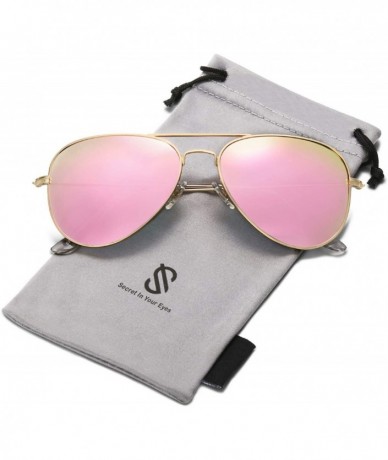 Aviator Classic Aviator Polarized Sunglasses Mirrored UV400 Lens SJ1054 - C3 Gold Frame/Pink Mirrored Lens - CR17YCXY276 $30.03