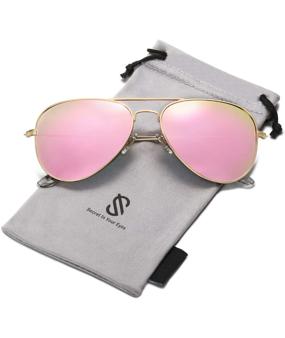 Aviator Classic Aviator Polarized Sunglasses Mirrored UV400 Lens SJ1054 - C3 Gold Frame/Pink Mirrored Lens - CR17YCXY276 $30.37