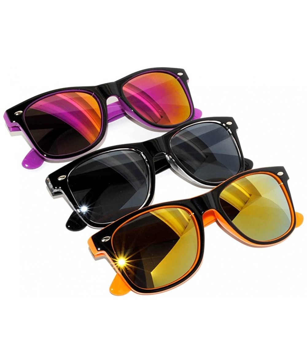 Wayfarer Retro Vintage Two - Tone Mirror Lens Sunglasses 3 Pairs Purple - Black - Orange - CV11NQR9I81 $11.27