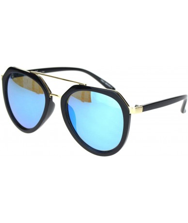 Round Womens Boyfriend Style Racer Mobster Sunglasses - Black Blue Mirror - CG18OC8TQDA $11.51