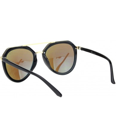 Round Womens Boyfriend Style Racer Mobster Sunglasses - Black Blue Mirror - CG18OC8TQDA $11.51