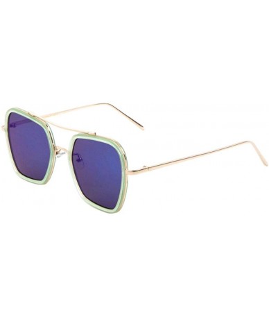 Aviator Double Plastic Metal Rim Flat Modern Geometric Squared Aviator Sunglasses - Blue Green - CG190DZ7NTX $11.83