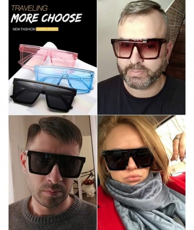 Square Unisex Polarized Sunglasses Oversized Fashion Shades For Men/Women - Medium Black Frame + Gradient Brown Lens - CZ18X5...