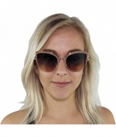 Cat Eye Retro Womens Round Cat Eye Cutout Metal Frame Sunglasses - Dark Beige + Blue Pink - CU18I62ENY7 $11.05