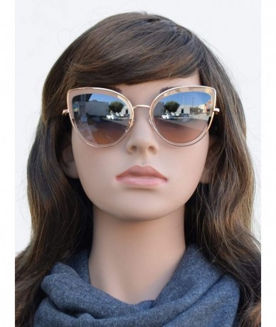 Cat Eye Retro Womens Round Cat Eye Cutout Metal Frame Sunglasses - Dark Beige + Blue Pink - CU18I62ENY7 $11.05