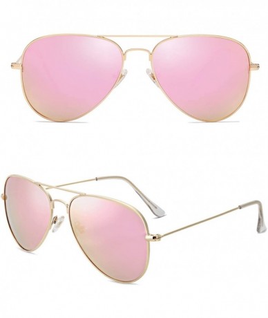 Aviator Classic Aviator Polarized Sunglasses Mirrored UV400 Lens SJ1054 - C3 Gold Frame/Pink Mirrored Lens - CR17YCXY276 $30.37