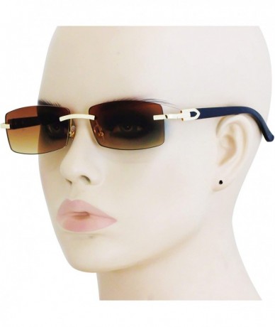 Rimless Slim Dean Rimless Sunglasses Rectangular Metal & Wood Art Glasses - Brown - CY18UZIAAQM $15.26