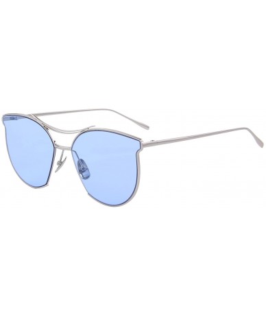 Round Women Fashion Flat Mirrored Lens Vintage Twin Beam Sunglasses S8014 - Blue - CO12GAFHUUH $12.53