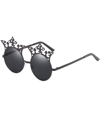 Round Vintage Style 80s Special Round Frame Eyewear Ladies Sunglasses for Women - Black - CL18DLWMZGY $16.63