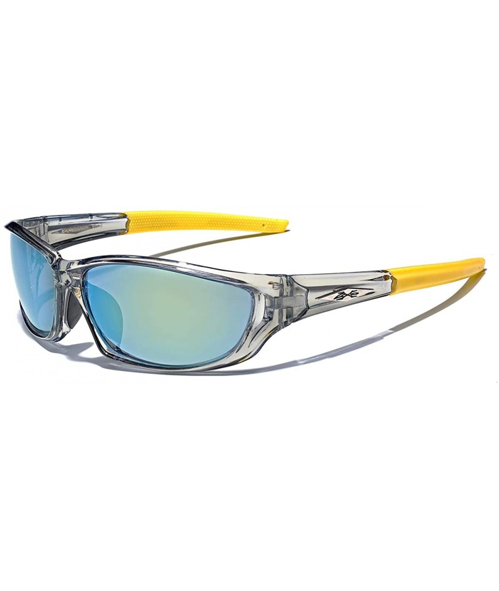 Sport Men's Frosted Gray Frame Colorful Wrap Around Baseball Cycling Running Sports Sunglasses - Yellow - CC1252TJEAL $13.04