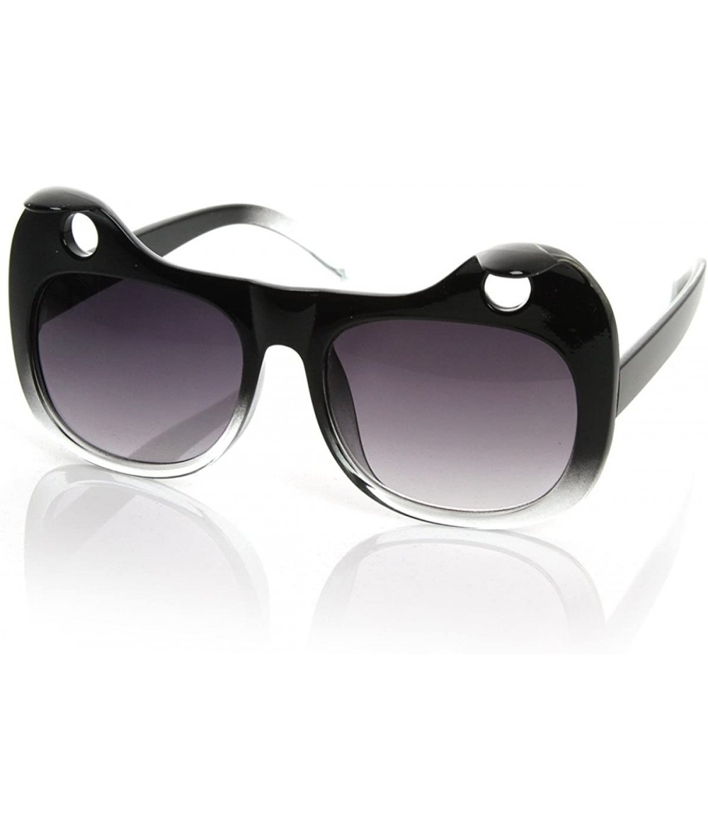 Cat Eye Designer Inspired Womens Fashion Curled Cat Ear Cut-Out Cat Eye Sunglasses - Black-fade - CF119FMDDGJ $7.99