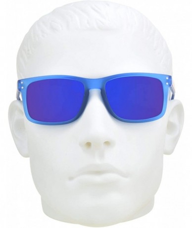 Rectangular Sunglass Readers Horn Rim Frame with Blue Mirrored Lenses for Men and Women NOT BIFOCAL - Carribean Blue - C318OW...