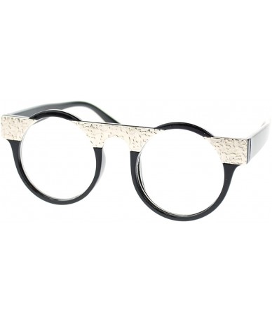 Round Unique Clear Lens Glasses Round Circle Silver Plate Top Frame - Black - CU11U0ZFR3H $18.78
