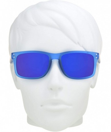 Rectangular Sunglass Readers Horn Rim Frame with Blue Mirrored Lenses for Men and Women NOT BIFOCAL - Carribean Blue - C318OW...