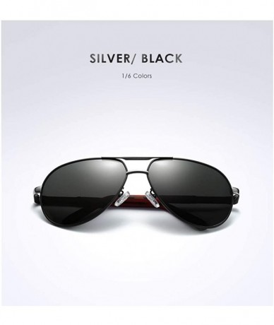 Aviator Pilot Polarized Sunglasses for Men HD Mens Classic Driving Sunglasses UV400 - Silver Black - C818M0TXOOW $12.50
