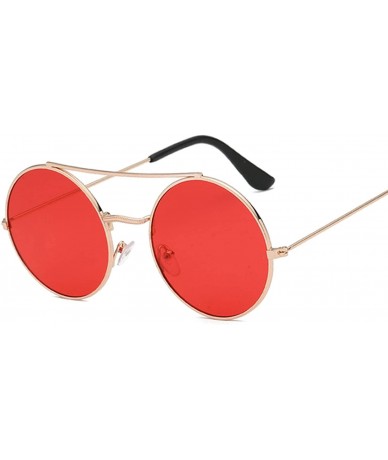 Round New Arrival Round Sunglasses Coating Retro Women Brand Designer Female Lady Vintage Mirrored Glasses - Goldred - CZ198Z...